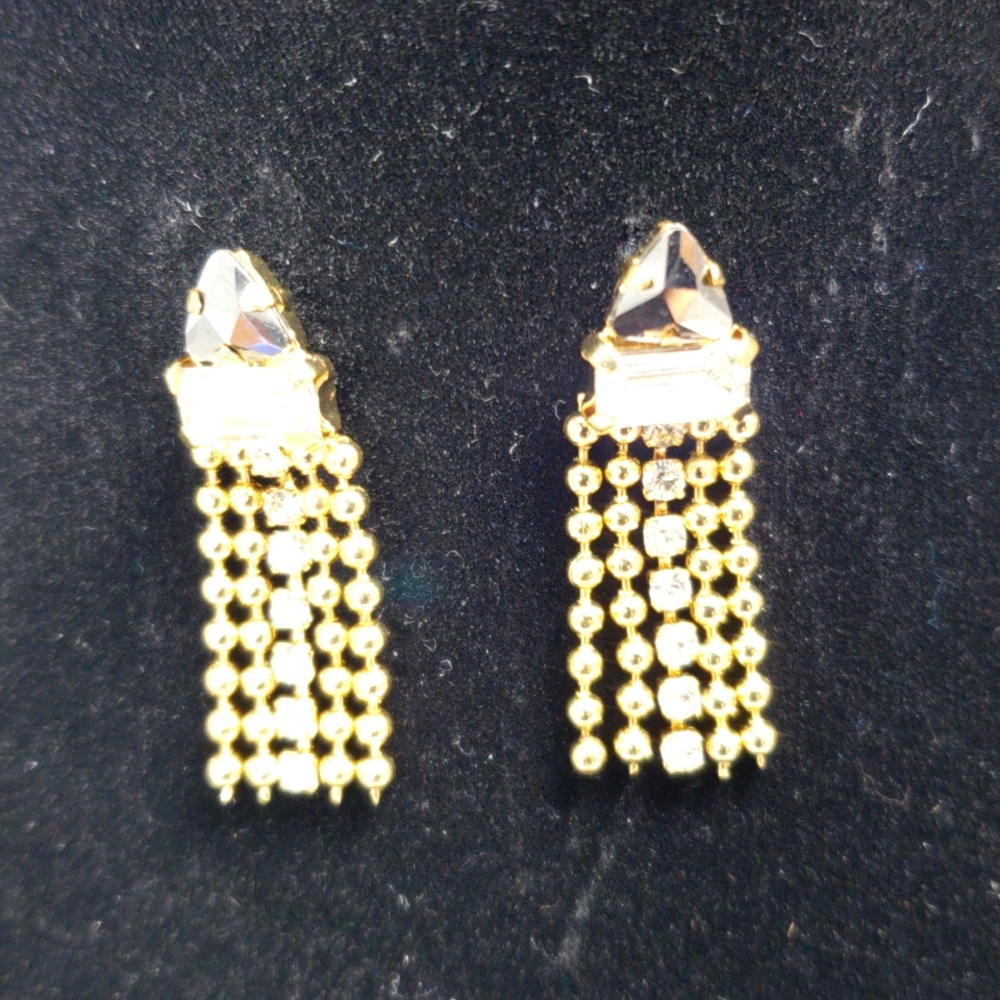 Charming Charlie Polished Gold-tone and Crystal Beaded Fringe Teardrop Earrings - Picture 9 of 9